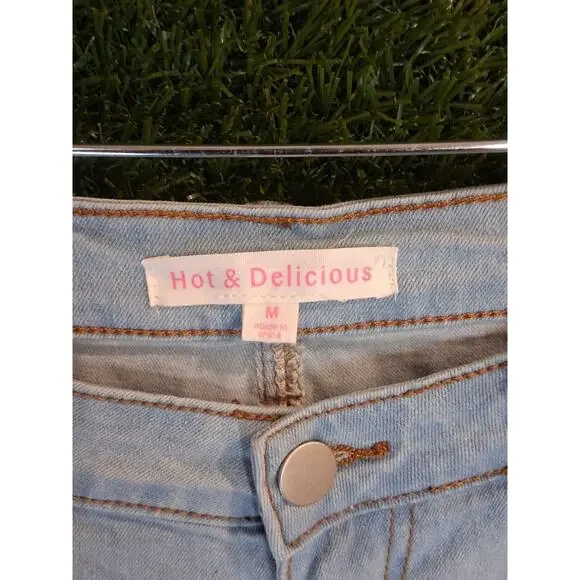 Hot & Delicious Rhinestone Fringe Denim Shorts Icy GRL Light Wash Medium... - Picture 2 of 7